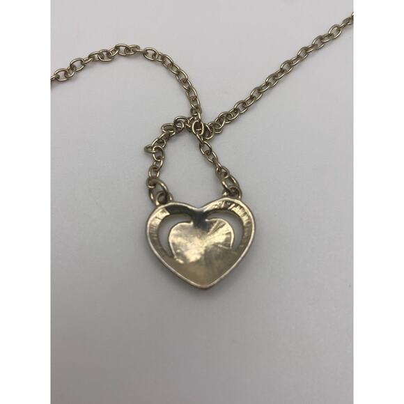 Gold Tone 2 Heart 1 Open 1 Rhinestone Classy Dainty Pendant Necklace - Picture 5 of 9